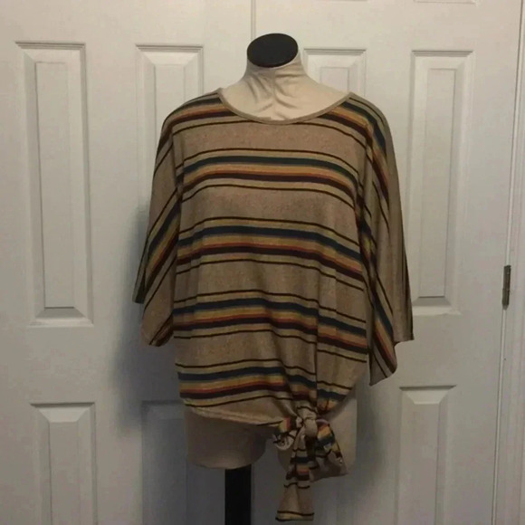 Striped Tie At Waist Dolman Top - Picture 3 of 6